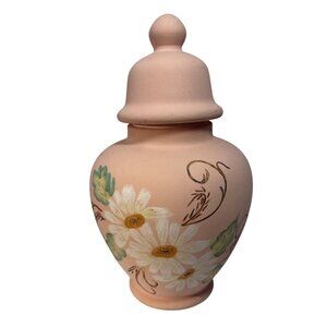 Ceramic Jar Vase With Lid Terracotta Color Daisy Floral Home Decor Accent 10"